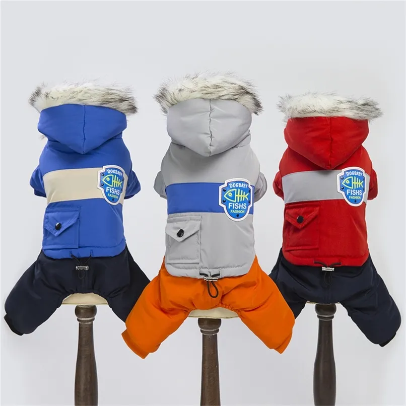 暖かいペット犬の服綿ロシア冬の厚いジャンプスーツパーカーパーカーのための服のための服ホンジレッド衣装211013