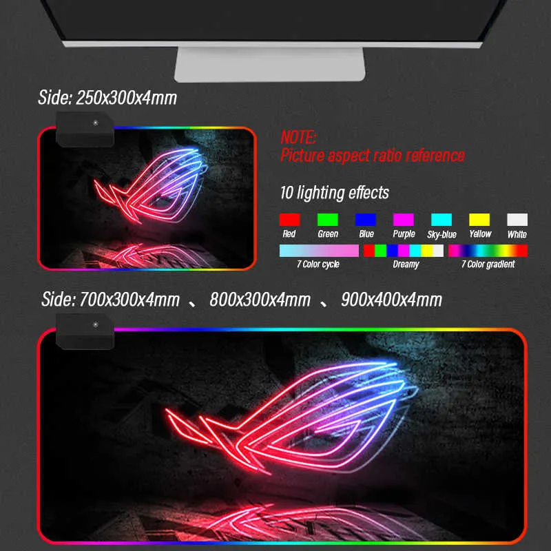 RGB Republic of Gamers Mouse Pad Gaming Computer ROG Mousepad LED Large Gamer Mausepad Tapete Grande Tapete Suporte DIY 2106152879