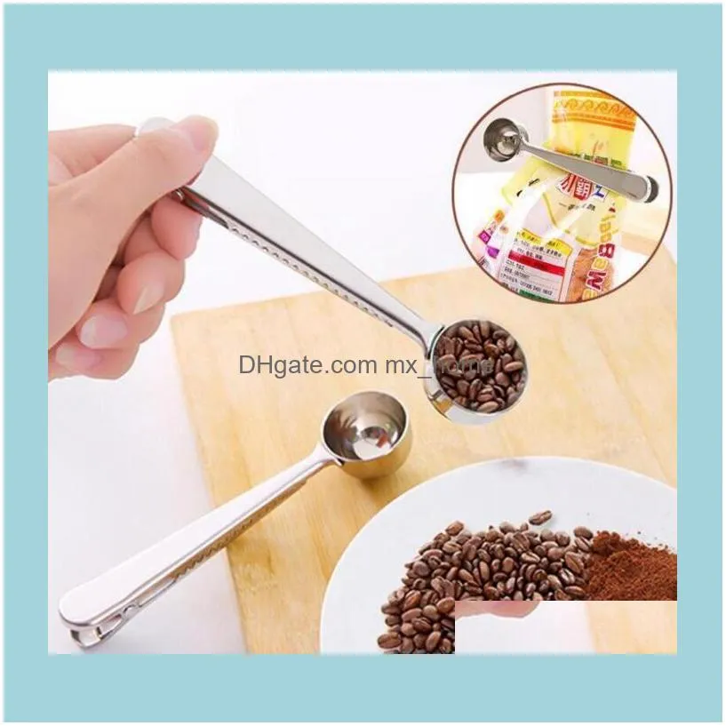 Stainless Steel Coffee Scoop Multifunction Spoon Sugar Scoop Clip Bag Seal Measuring Clamp Spoons Portable Food Kitchen Tool Supplies