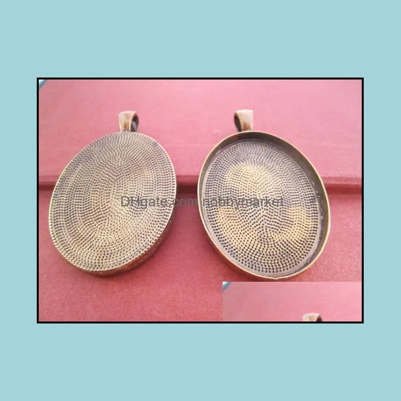 30mmx40mm Antique Bronze and antique gold Oval Pendant Trays with Glass Cabochons 20set/lot