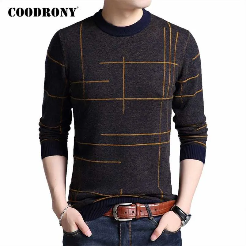 Coodrony marca camisola homens primavera outono o-pescoço pull homme algodão lã pulôver homens listrado malhas dos homens blusas camisas c1048 220108