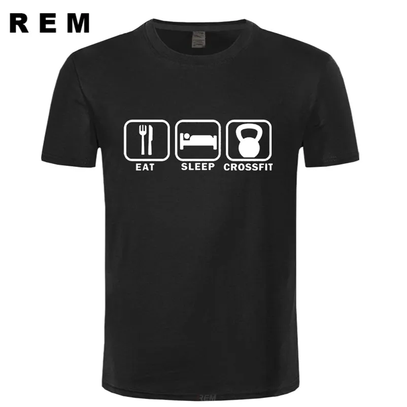 Jeść sen crossfit t shirt mężczyźni lato krótki rękaw bawełniany mężczyzna śmieszne crossfit t-shirts tees top 210322