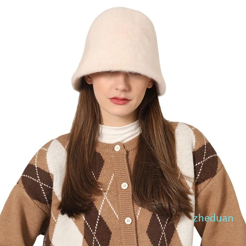 Outdoor Hats Women Warm Bucket Lady Fur Cap Soft Thickened Fisherman Hat Vacation Windproof Small Basin Caps