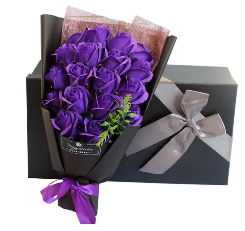 Bouquet de roses artificielles, 18 pièces, fleurs de savon, avec boîte-cadeau, pour décoration de mariage, saint-valentin, anniversaire