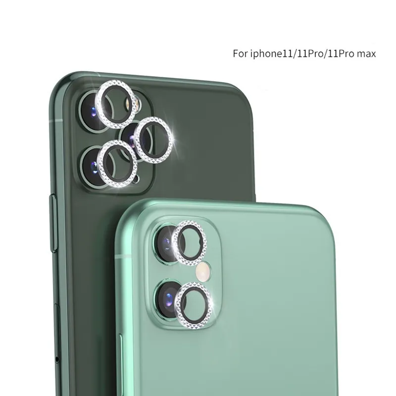 Diamant Kamera Skärmskydd Fodral för iPhone 11 Pro Max Full Cover Lens Protective Film Ring Back Fodral
