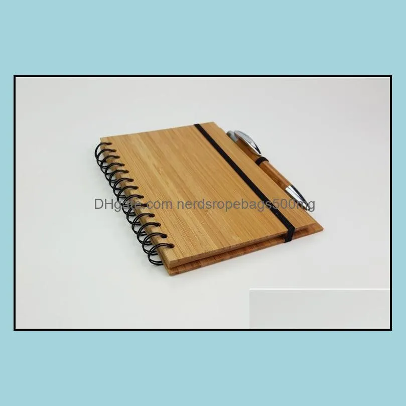 Wood Bamboo Cover Notebook Spiral Notepad With Pen 70 sheets recycled lined paper SN1659