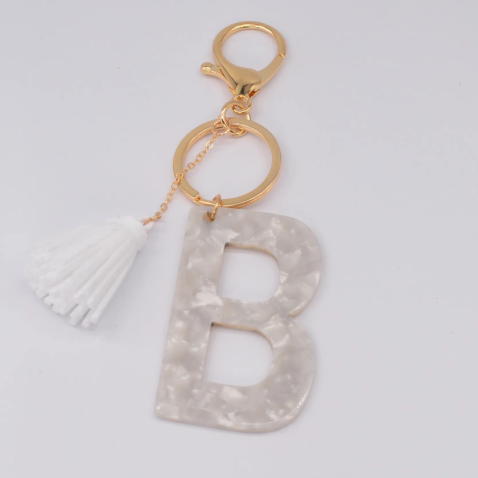 Tassel Acrylic 26 English Letter Keychain Fashion White Pattern Key Chain Initial Alphabet Pendant Gift For Friends Women252E