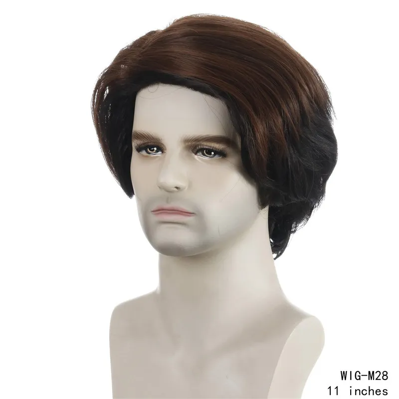11.5 inches heren synthetische pruik zwart bruin mix kleur perruques de cheveux humains simulatie menselijk haar pruiken pruik-m28