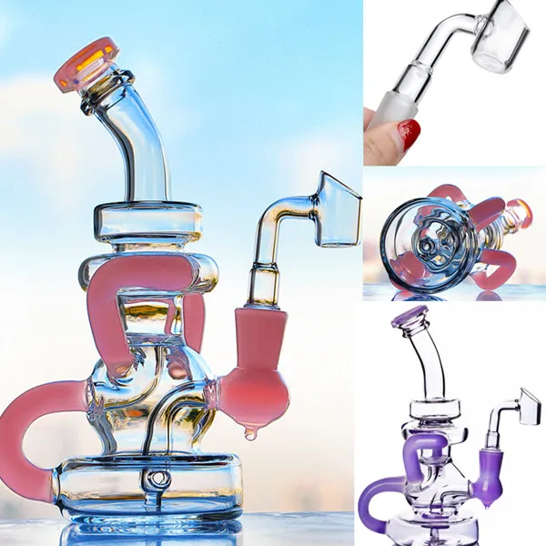 7.8 inch purple cute pink hookah fab egg water bong dab rigs recyler glass pipes smoking with 14.4mm banger
