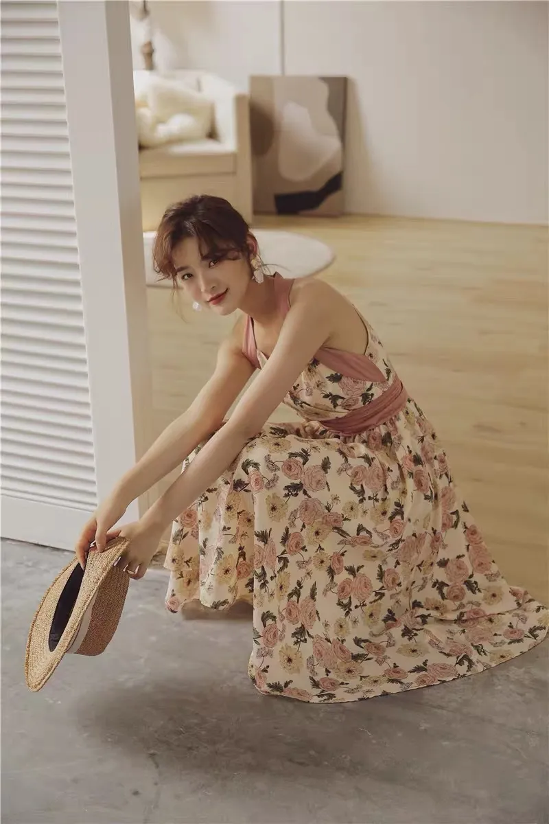 Flowy Halter Midi Dress: Summer Sleeveless Floral A-Line - Shop Now! from  Dhgate Womens Blouses & Shirts - price 83.72