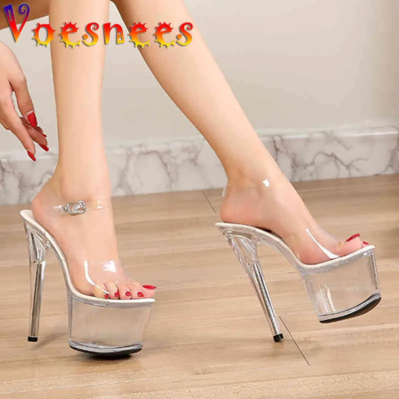 Girls Shoe for Party Club Stripper Heels Women Shoes 2021 Platforms High Heels Sandals Clear Sexy Pole Dance 20cm High Plus Size X0523