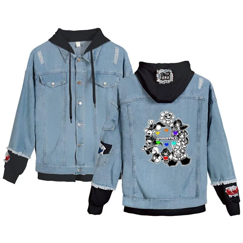 Harajuku Jeans Hoodies Denim Clothes Fans Undertale Cool Jean Stitching Unisex Jacket Kpop Coat Men's Jackets