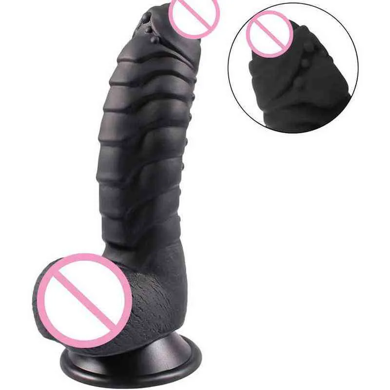 Nxy Dildos 8 5-дюймовый мягкий реалистичный дилдотборник присоска с ребристым шипованным половым членом женщины мастурбации секс игрушка для вагинального g Spot Anal Play 0105