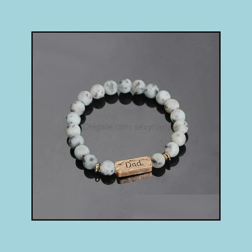 G.YCX Natural Volcanic Chakra Lava Stone Hope Faith Bracelet MOM DAD Stamped Word White Howlite Meditation Yoga Jewelry Beaded,