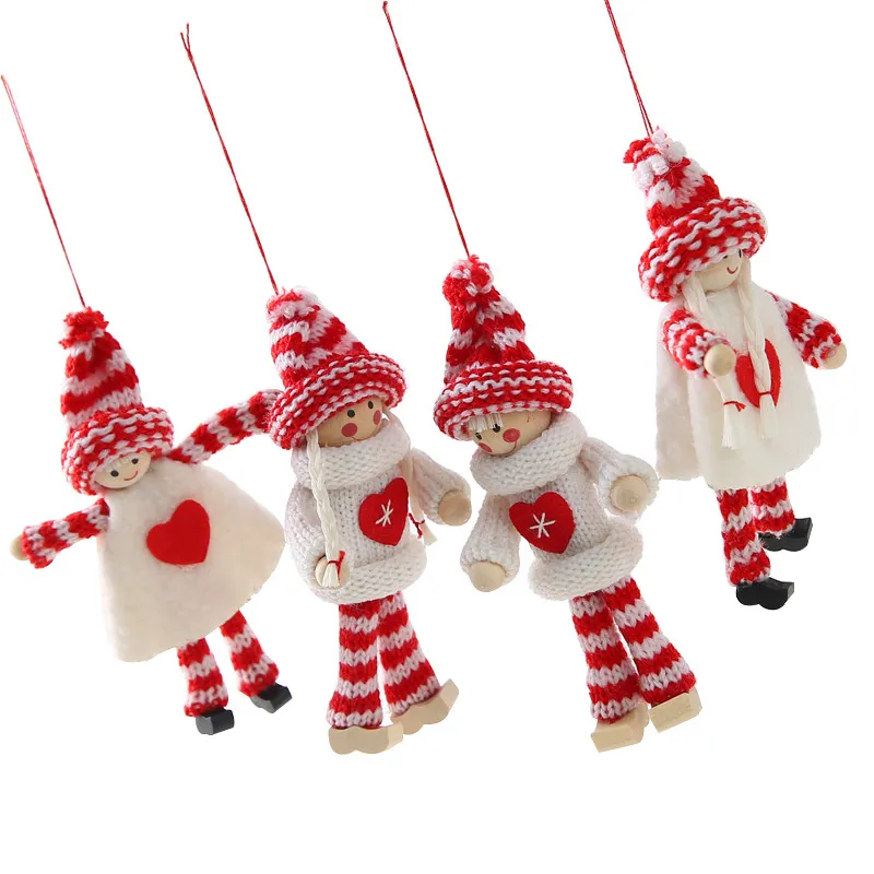 Couples Christmas Decoration Knitted Wool Felt Lovers Pendants Xmas Tree Hanging Dolls Indoor New Year Decorations