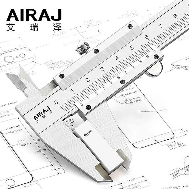 AIRAJ Vernier Caliper, Thick Body/ Laser Scale, High Precision Carbon Steel Forging Measuring Tool Building Hand Tools 210810