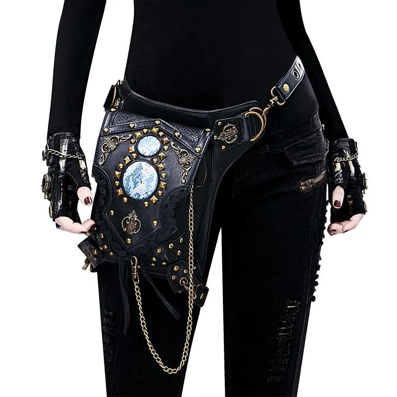 Taille Taschen Yourseason Unisex Steampunk Kette Niet Packung Multifunktionale PU Leder Weibliche Schulter 2021 Moto Biker Gürteltasche