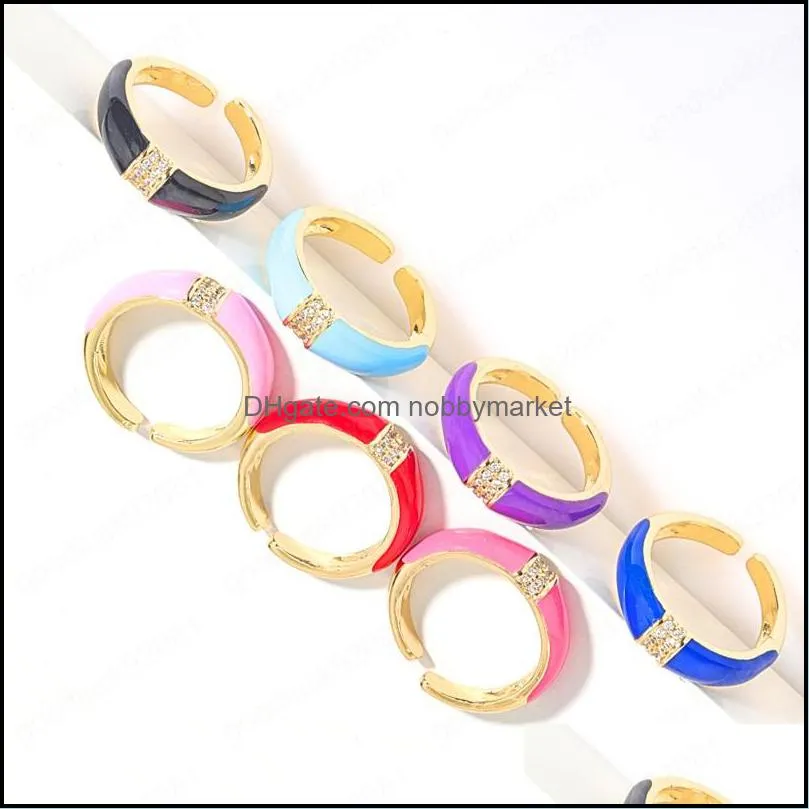 Band Rings Jewelry Drip Oil Adjustable Open Ring For Women Wedding Trendy Colorf Real Gold Plated Copper Finger Drop Delivery 2021 Lar