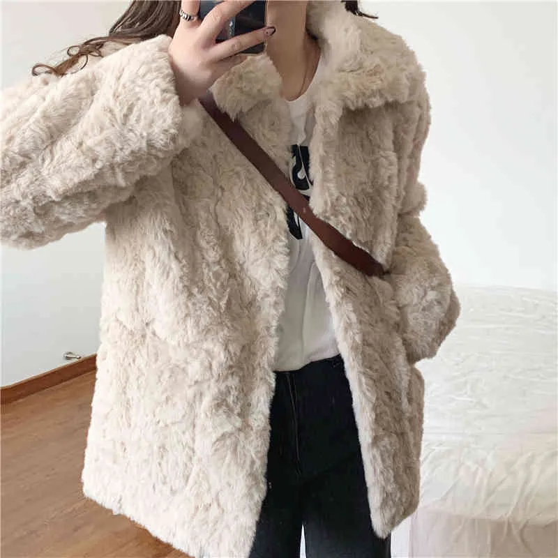 Koreanska stil kvinnor toppar höst vinter eleganta falska päls jackor varma faux kvinnliga kappa kvinnor (n0026) 210508