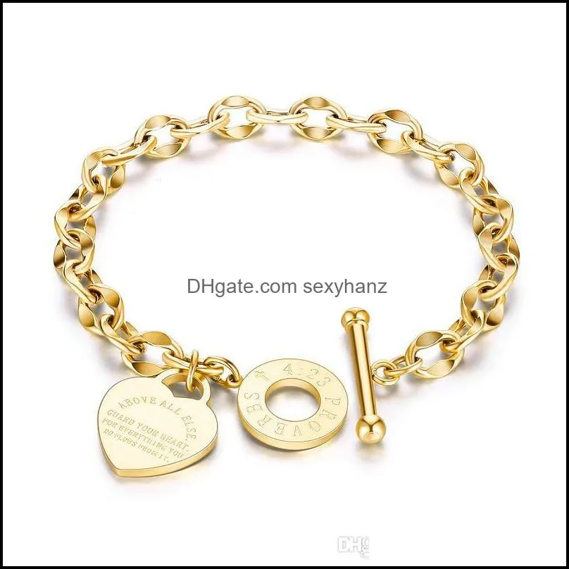 Fashion Love Jewelry Stainless Steel Women Rose Gold Bracelet Bangles Silver Love Heart Bracelets For Birthday Gift