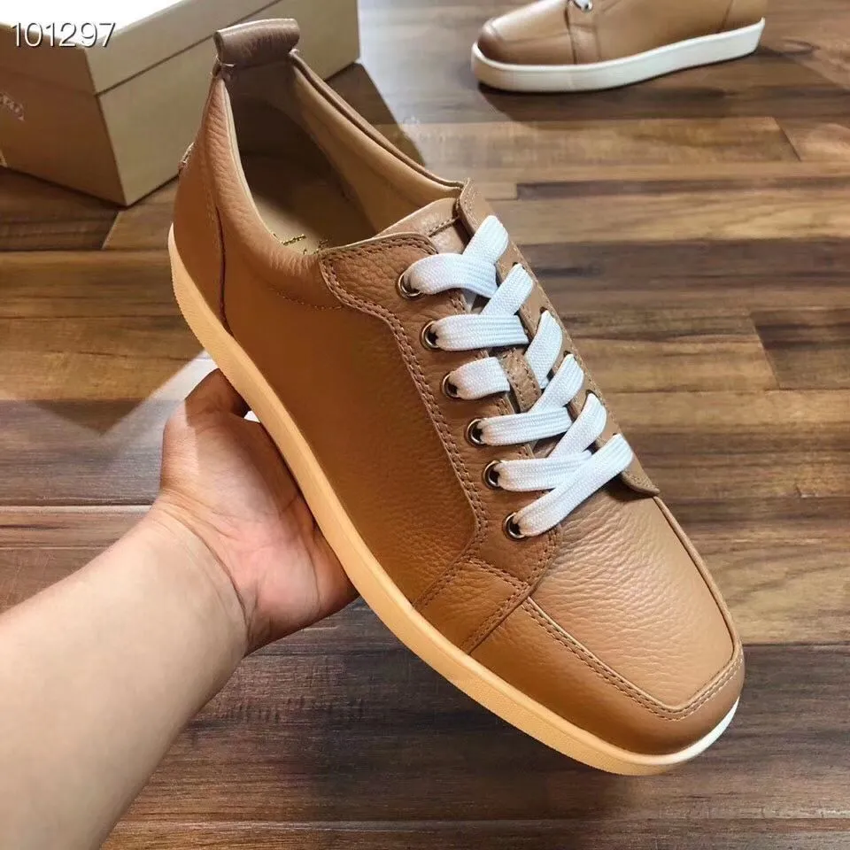 Pure Color Heren Casual Schoenen RantuLow Flats Luxe Mannen Zachte Lederen Sneakers Hoge Kwaliteit Lage Top Schoenen Outdoor Lace-Up Sneaker