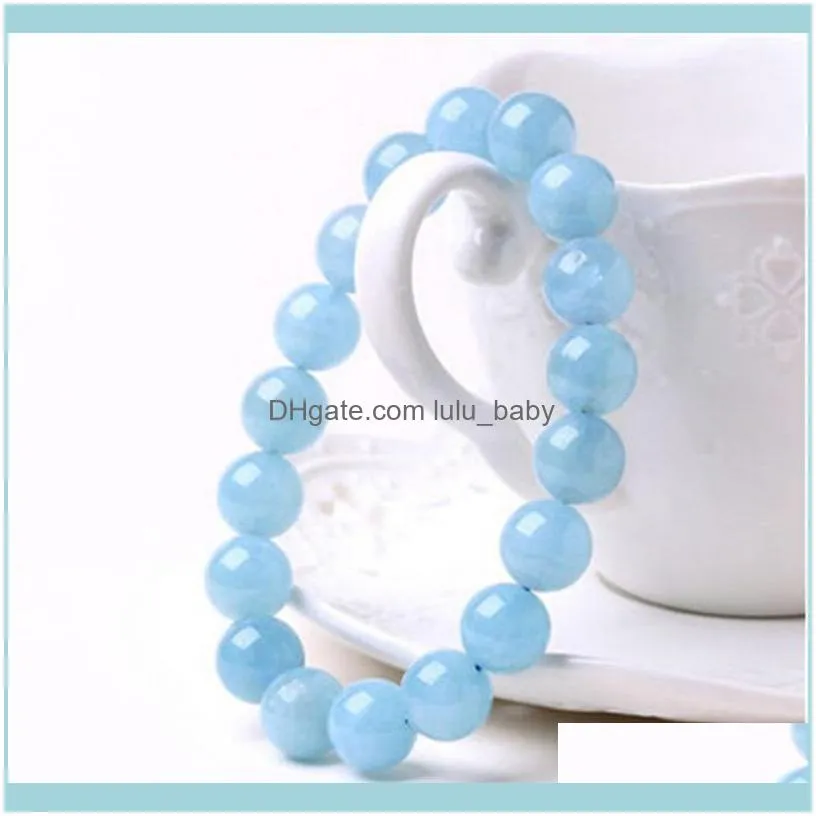 Beaded, Strands 7mm Genuine Blue Natural Stone Aqua Marine Bracelet Women Female Stretch Crystal Round Bead Drop 1