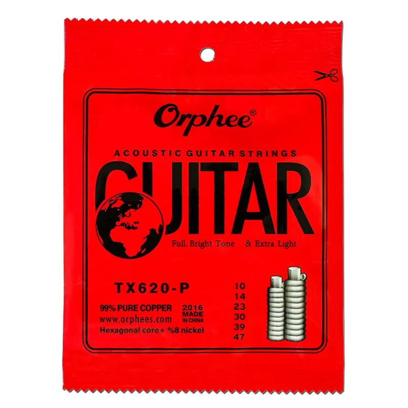 Orphee TX620-P 010 Akustikgitarrensaiten, Red Cooper, Anti-Rost-Beschichtung, sechseckiger Kern, Nickel, extra leichtes Zubehör