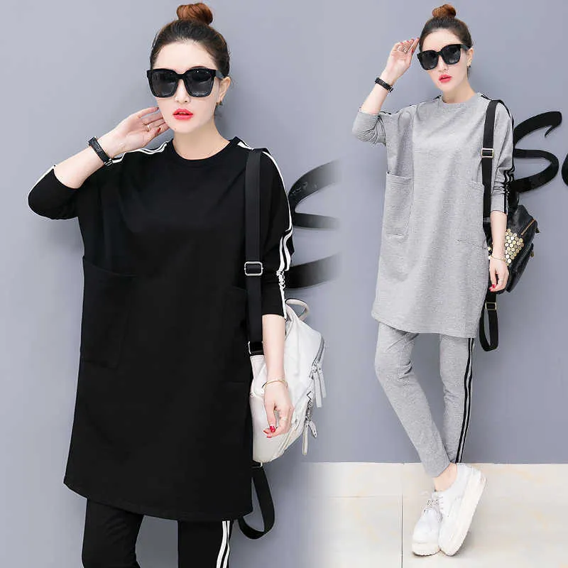 Two Piece Set Top And Pants Tracksuit 2 piece sets outfits plus size clothing Fall Korean Style Fashion Autumn 210930