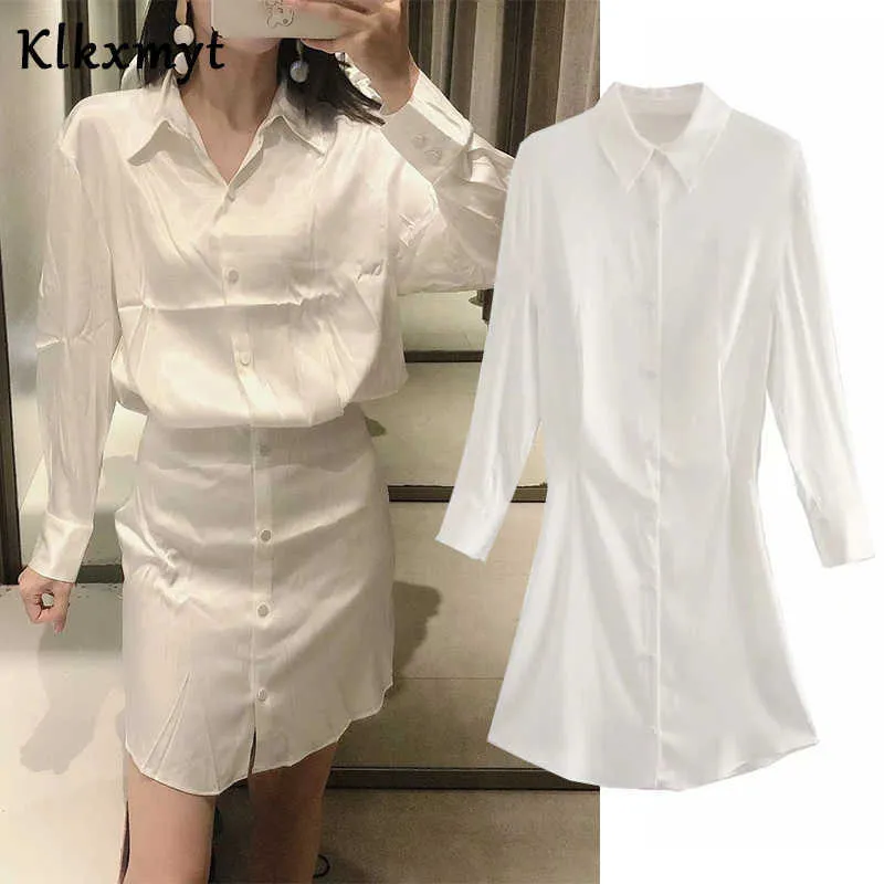 Klkxmyt verão za vestido mulheres vintage elegante cetim sólido lapel sexy mini partido vestidos de fiesta noche 210527