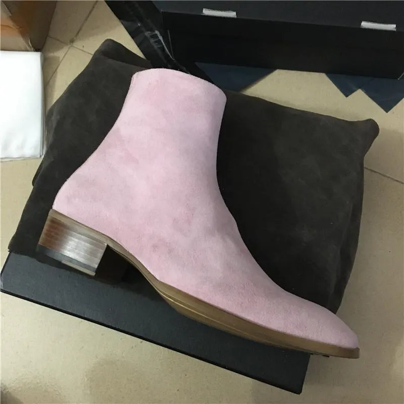 Handmade genuine leather pink color men Boot party dress wyatt wedge zipper Boots