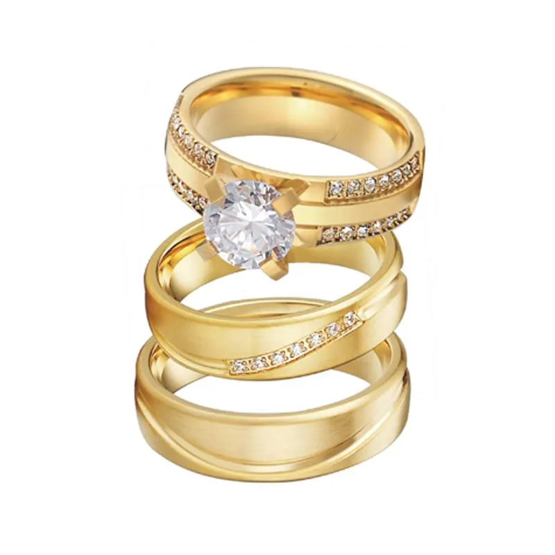 Wedding Rings Unique 3pcs Matching Alliance Marriage Couple Engagement For Men And Women Gold Color Groom Bridal Jewelry