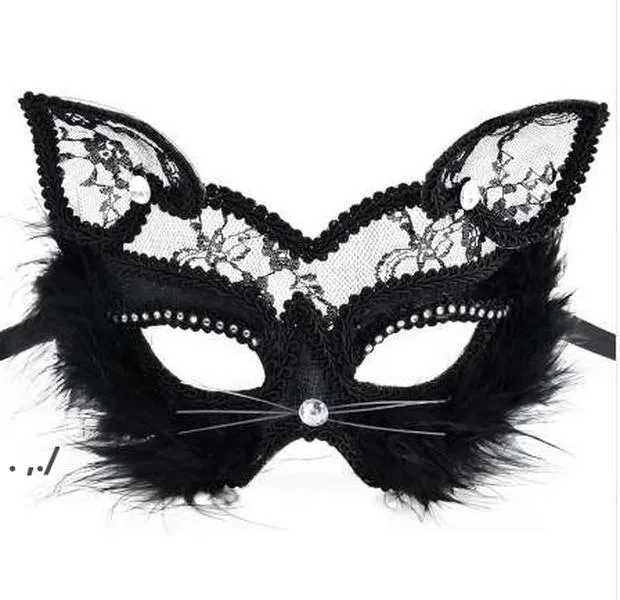 19* 8cm Fox Masks Sexy Lace Cat Mask PVC Black White Women Venetian Masquerade Ball Party Mask Performance Fun Masks PAF11105