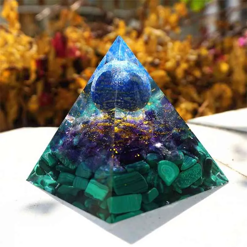 Ręcznie robione Lapis Lazuli Kula Orgone Piramida Amethyst Malachit Crystal Healing 60mm 210811