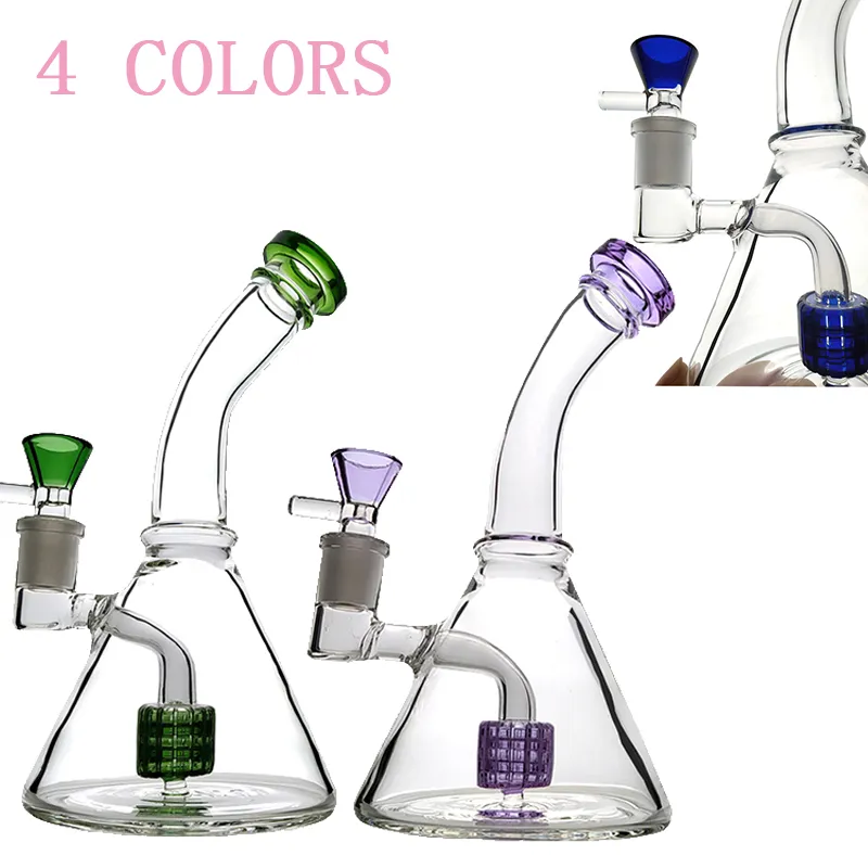 Mini Szkło Bongs Oil Dab Rigs 5 Cal Fajki Szklane Bongs Wyczyść Różowy Niebieski Zielony Purpurowy 14mm Rury wodne z miską 5mm Gruba Gruba Perc PerColator Breaker Bongs