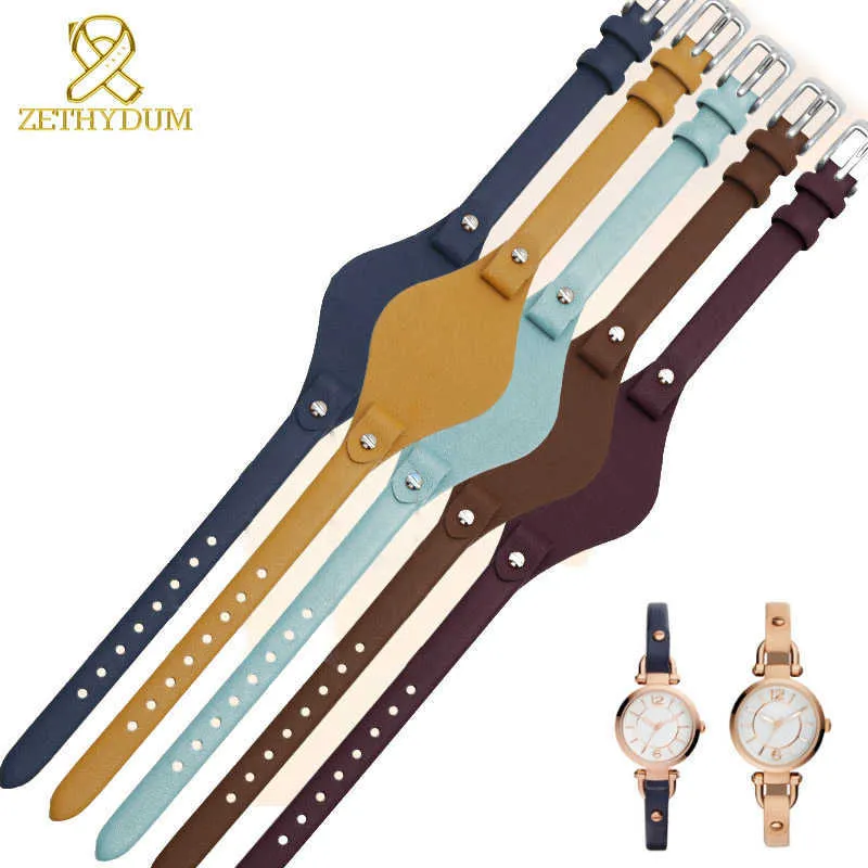 Hakiki Deri İzle Kayışı Kadınlar Watchband Küçük Bilezik Fosil ES4176 için 8mm ES4119 4026 3262 3077 4340 Watch Band Ile Mat H0915