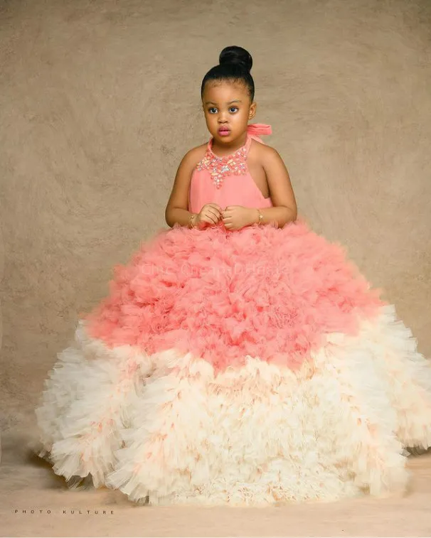 Cristais luxuosos vestidos de bola vestido de bola de bola Tulle Lilttle Kids Birthdand Birthdant Weddding GOWNS ZJ676 407