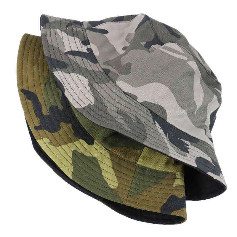 FOXMOTHER New Autumn Fashion Camo Gorras Casquette Army Green Camouflage Fishing Hats Bucket Caps Women Mens G220311