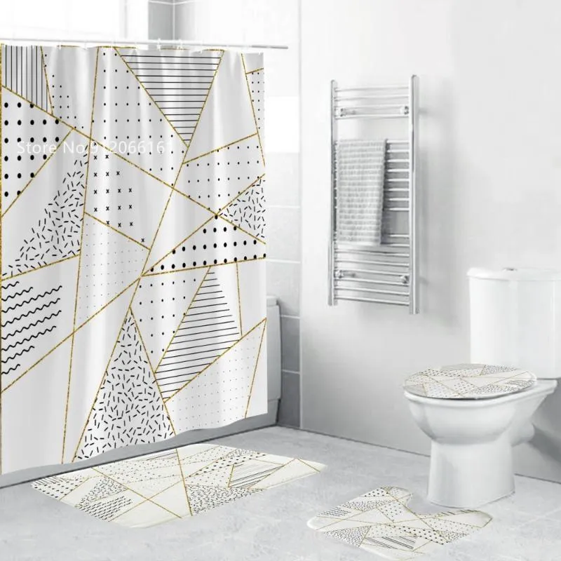 Douche gordijnen 3/4 stuks geometrie set 3d print European badkamer toilet deksel deksel deksel badkleed Boheems gordijn