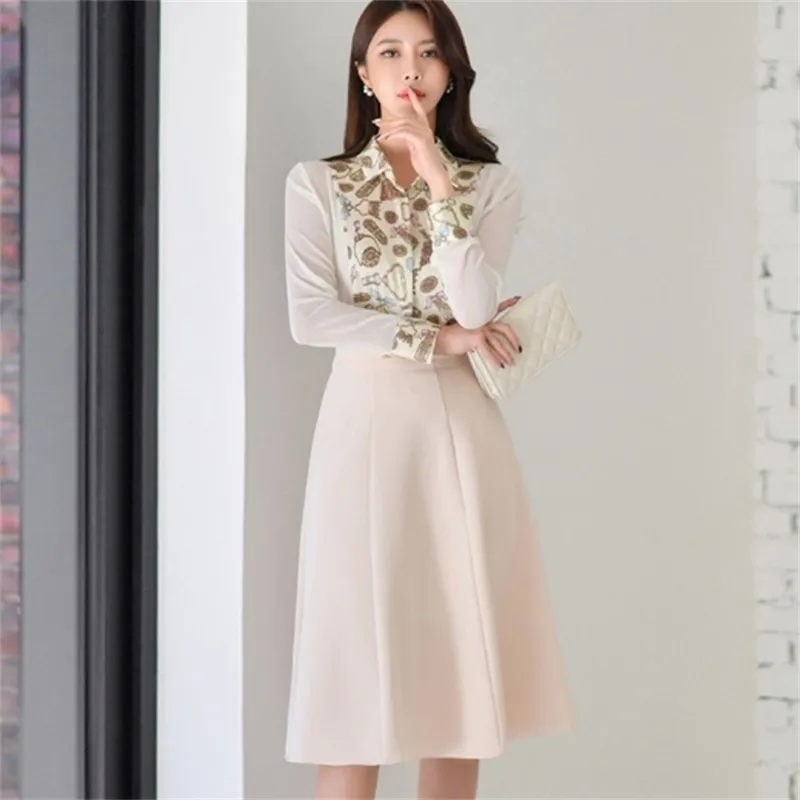 Save Big on Bulk Printed Chiffon Skirts Ladies Two Piece Pant Suits:  Chiffon Long Sleeve Shirt A Line Midi Skirt Set Elegant Office Style  Best
