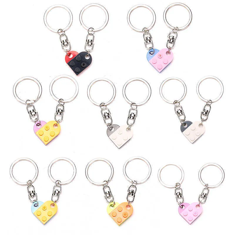 2pcs/set Cute Love Heart Brick Keychain for Couples Friendship Women Men Girl Boy Key Ring Birthday Jewelry Gift G1019