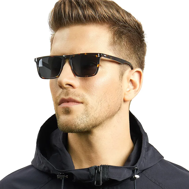 Occhiali da sole polarizzati da uomo Carfia Frame di acetato Khaki Square Vintage Square 54mm con custodia protezione UV400