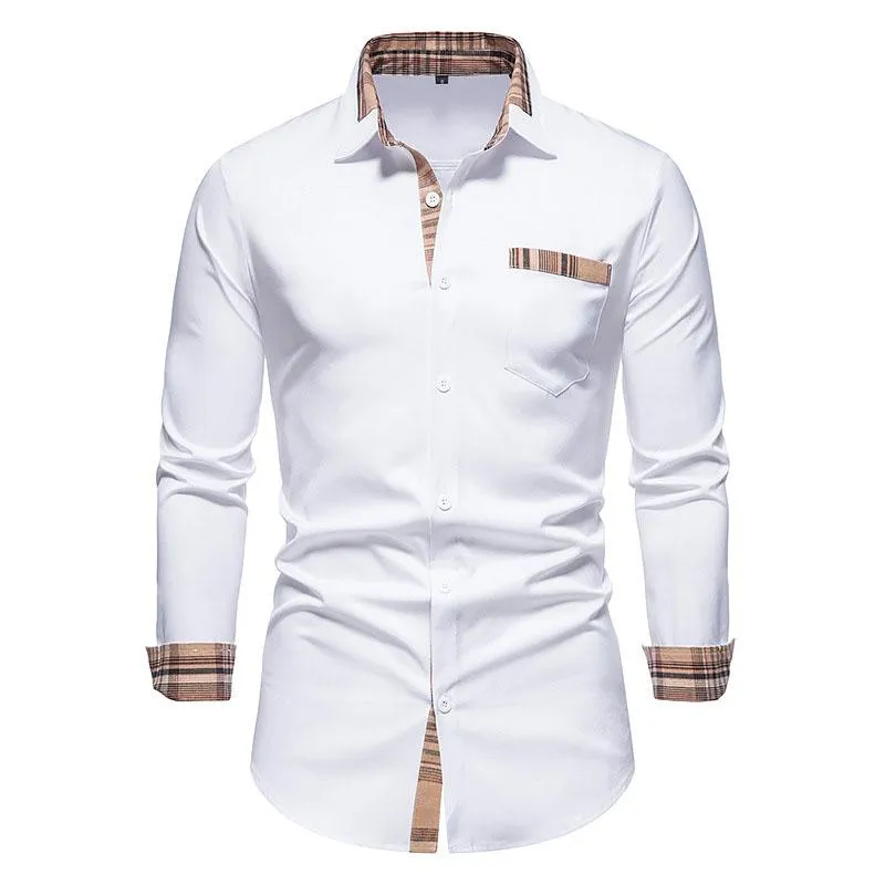 Camicie casual da uomo Abito a maniche lunghe da uomo Camicia abbottonata scozzese a vita bassa Camicia da uomo tinta unita Business Social con tasca