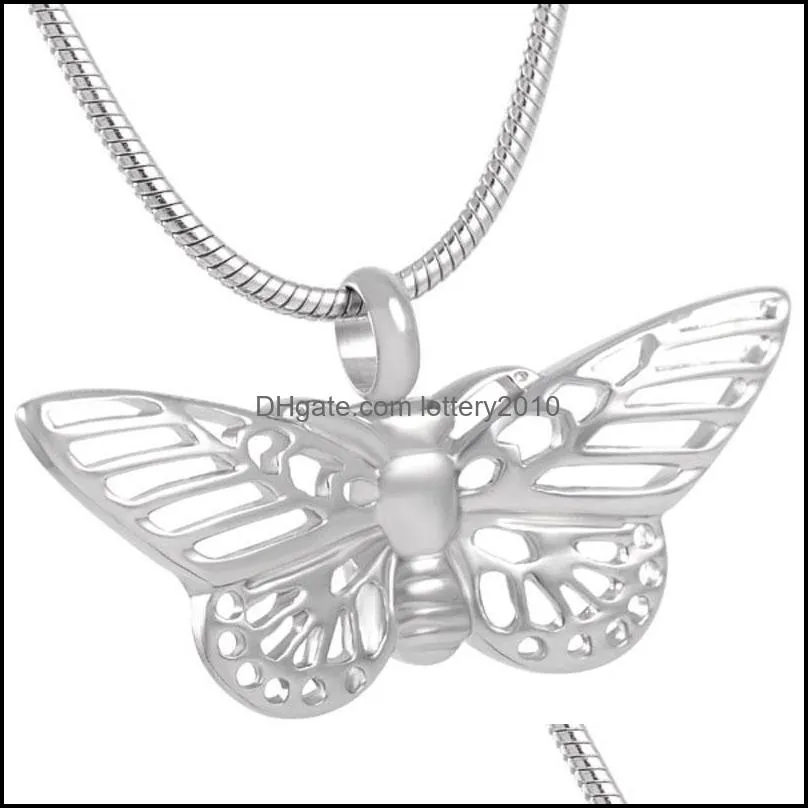 IJD8144 Pet Urn Memorial Necklace for Ashes Stainless Steel Butterfly Keepsake Pendant Cremation Jewelry for Women Charm