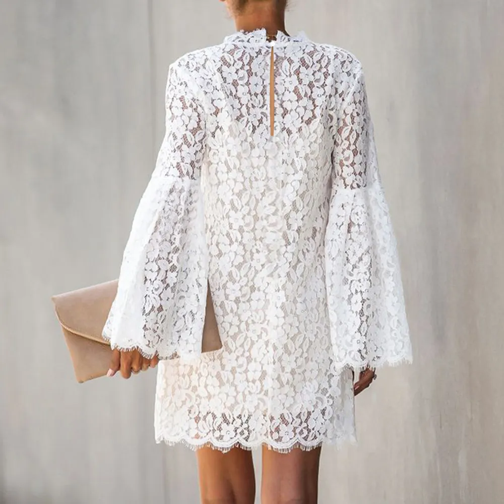 white flare dress knee length Ana Flare Mini Dress (White) Small main image 1