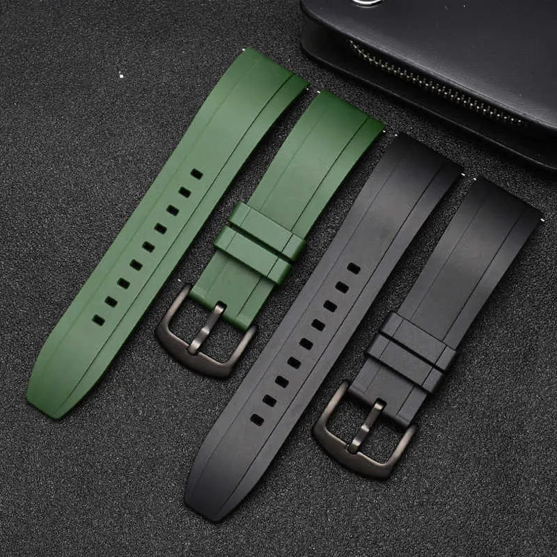 Jakość Fluoro Guma Watch Pasek 18mm 20mm 22mm 24mm Sport Watchband Black Green Wristband z szybkim sprężynowym barem H0915