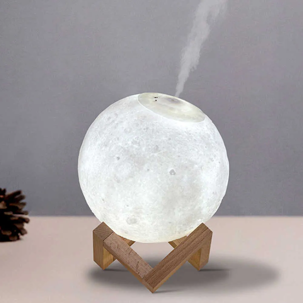 3D Moon Light Ultrasone aroma Diffuser Air USB -luchtbevochtiger Volle maan Lamp Night Light Night for Home Decoration Mist Maker Y0910
