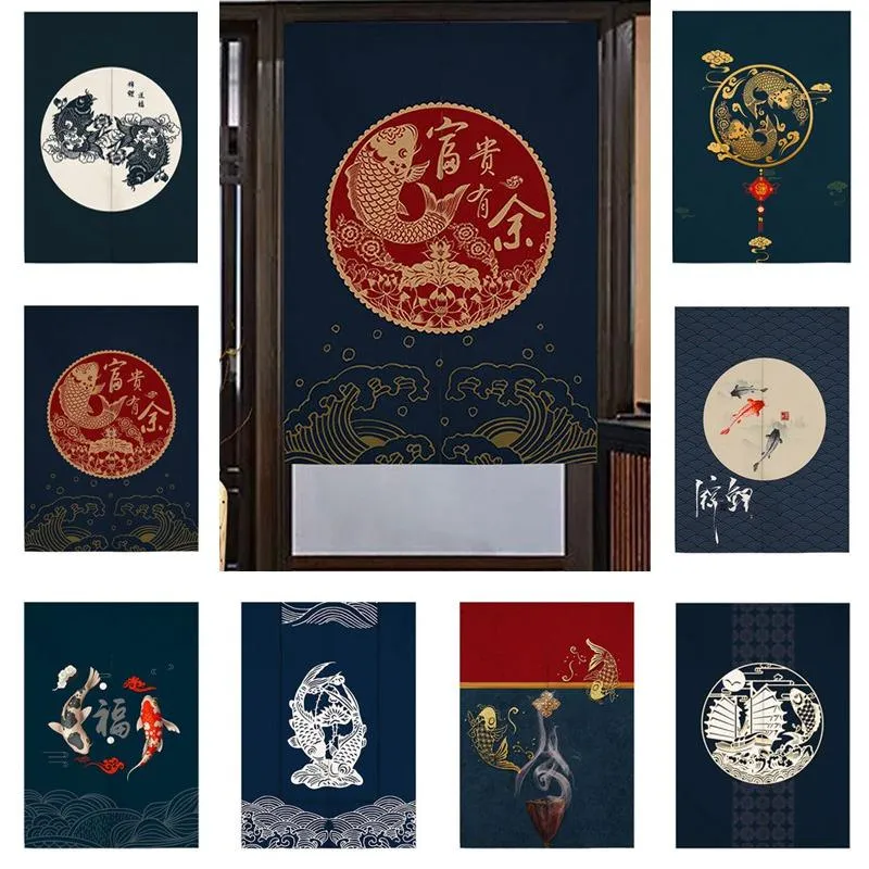 Rideau de porte chinois Koi suspendu, pour cuisine, chambre à coucher, entrée, Noren Fengshui, pour décoration de porte de maison, draperies d'écran