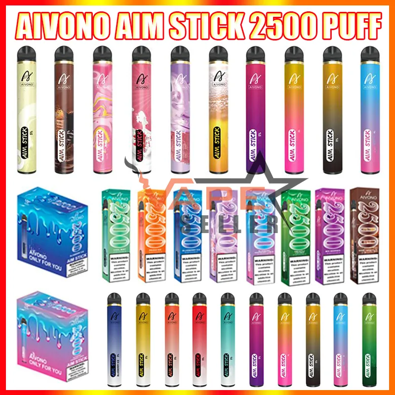 Authentic AIVONO Aim Stick Disposable Vape Pen E Cigarette Device With 1400mAh Battery 9ml Prefilled Cartridge 2500 Puffs Starter Kits VS Bang XXL DUO