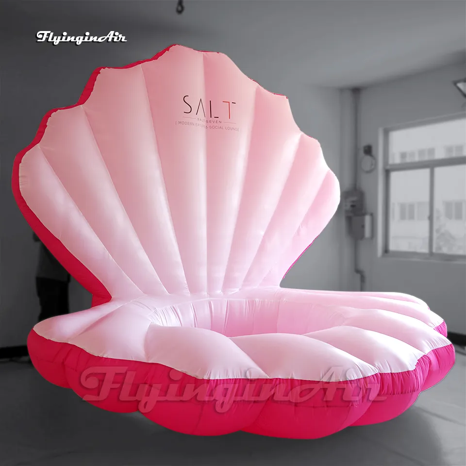 Spersonalizowane oświetlenie Nadmuchiwane Mussel Shell 3M Wysokość Sea Animal Pink Blow Up LED Clam Balloon z tancerzem ukrytym wewnątrz na ślub i dekoracji imprez