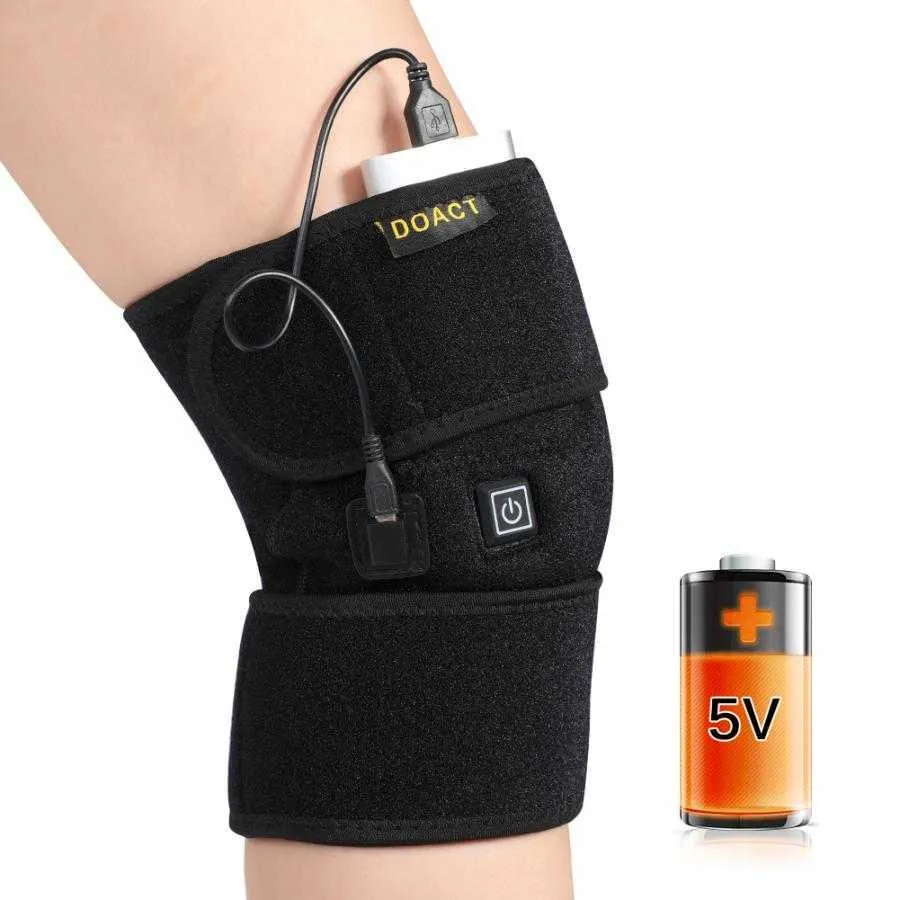 Ginocchiera elastica Cavo USB Riscaldamento elettrico Ginocchiera Wrap Terapia Artrite Alleviare il dolore Supporto per il ginocchio Protezione Brace Band Q0913